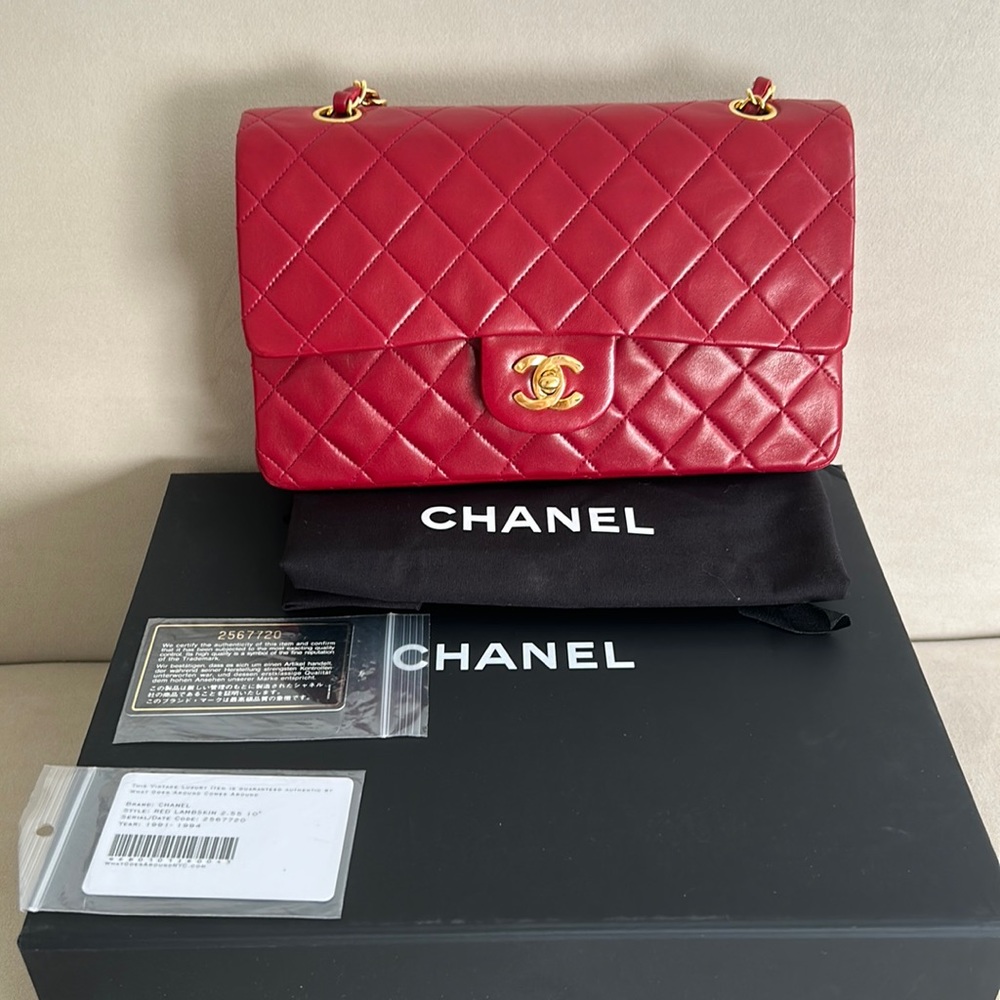 Chanel Red Vintage Classic Medium Double Flap Bag